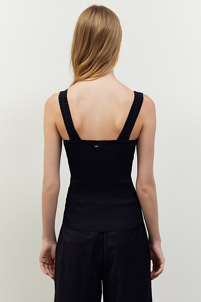 Sleeveless rib top with rhinestones