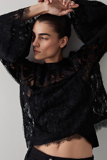 Lace blouse with wide sleeves