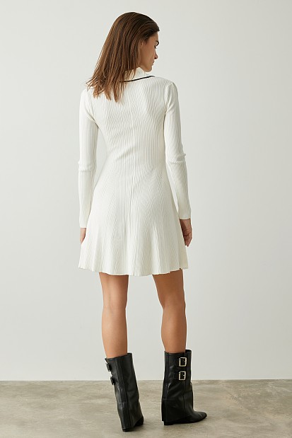 Mini rib dress with collar