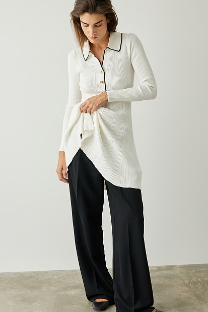 Mini rib dress with collar