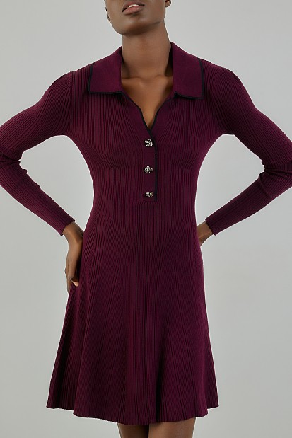 Mini rib dress with collar