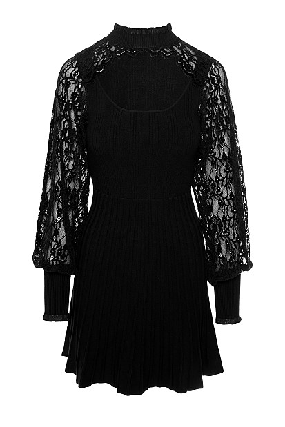 Mini knitted dress with lace