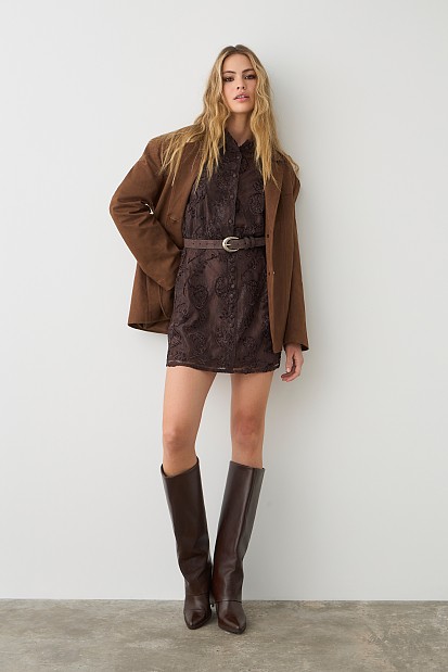 Mini embroidered dress with long sleeves
