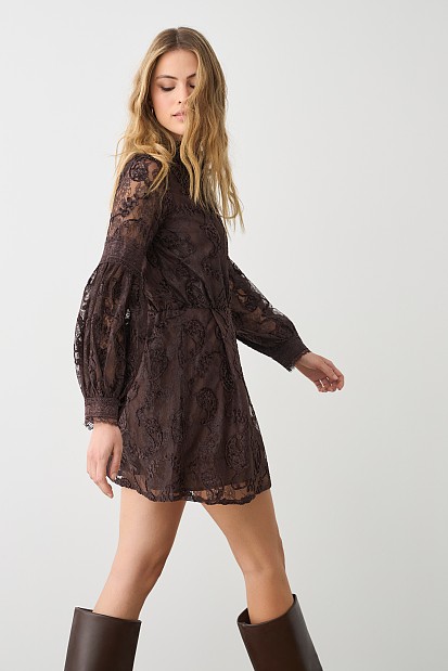 Mini embroidered dress with long sleeves