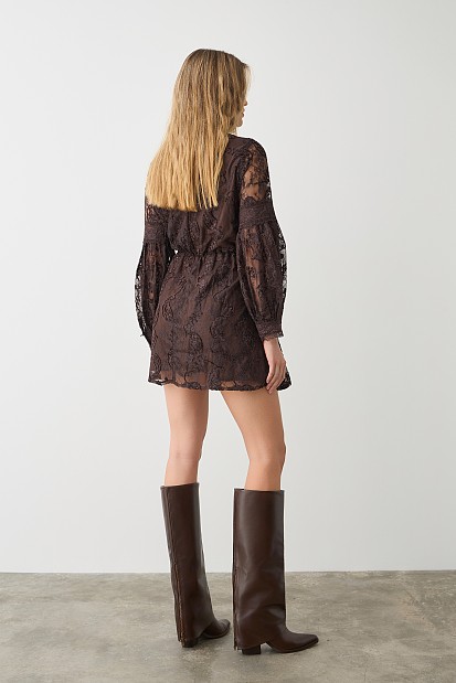 Mini embroidered dress with long sleeves
