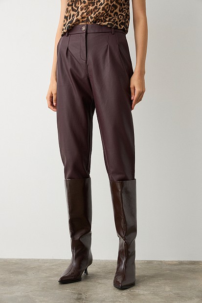 Leather look trousers with pleats