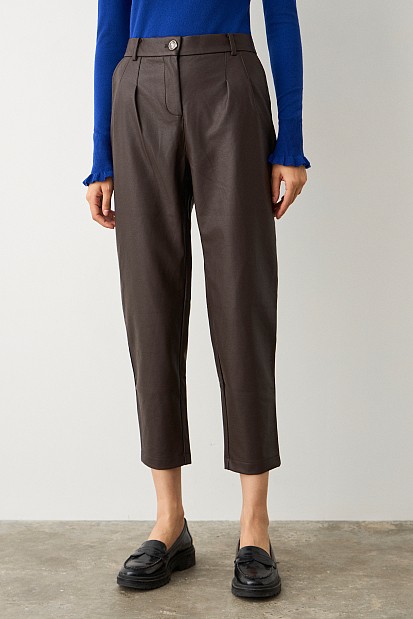 Leather look trousers with pleats