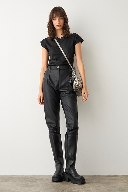 Leather look trousers with pleats