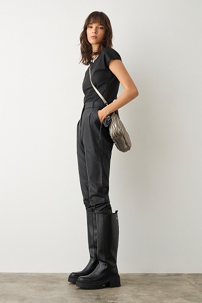 Leather look trousers with pleats