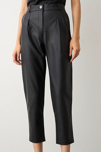 Leather look trousers with pleats