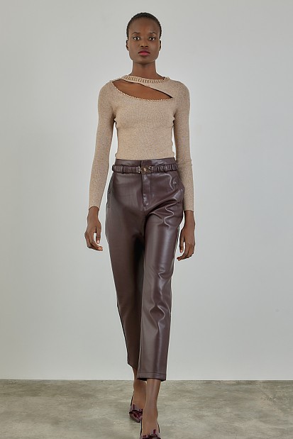 Leather look trousers with belt