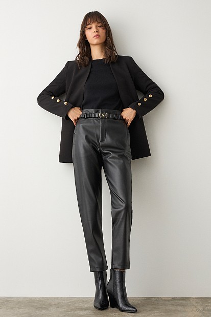 Leather look trousers with belt