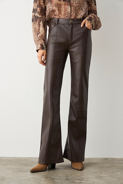 Leather look flare pants