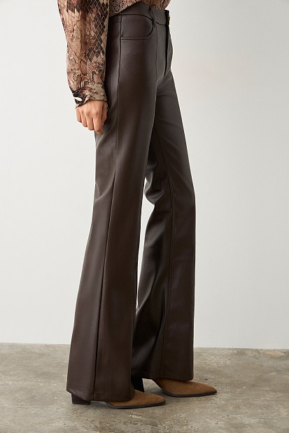Leather look flare pants