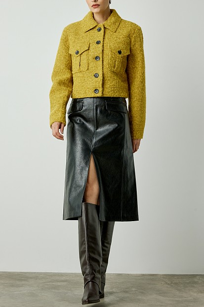 Midi leather look skirt with slit