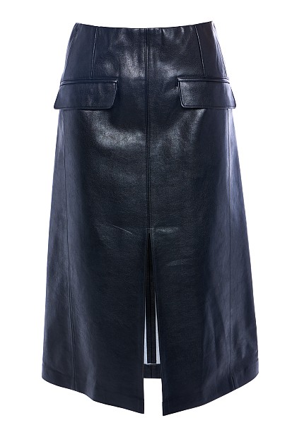 Midi leather look skirt with slit
