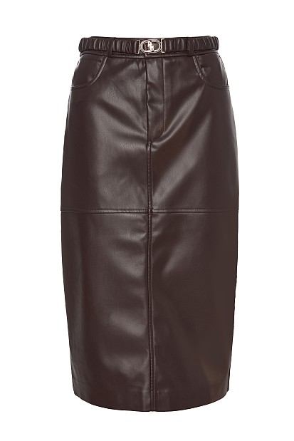 Midi leather look skirt with belt
