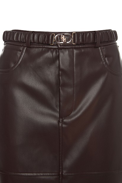 Midi leather look skirt with belt