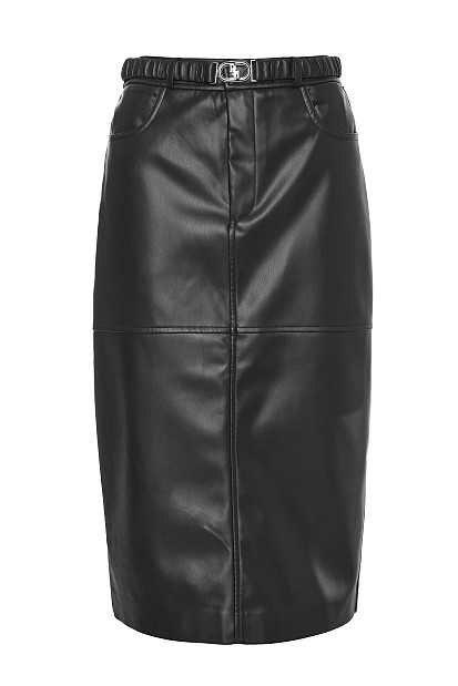 Midi leather look skirt with belt