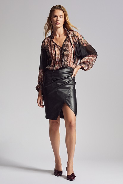 Midi wrap leather look skirt