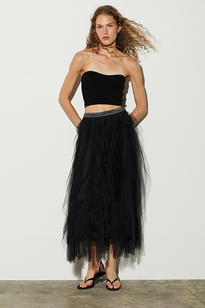Midi skirt with tulle and ruffles