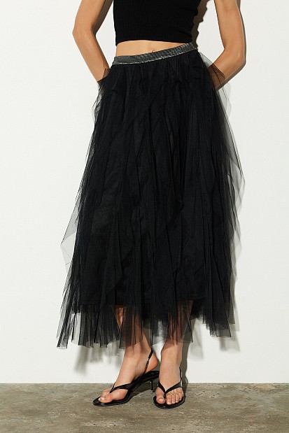 Midi skirt with tulle and ruffles