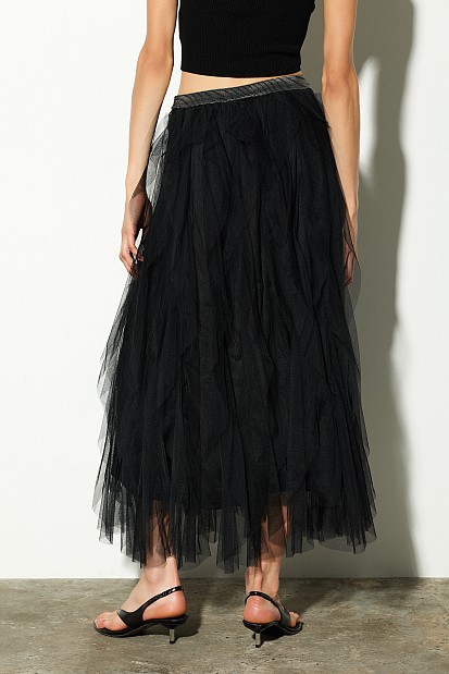 Midi skirt with tulle and ruffles
