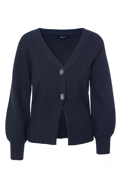 Rib cardigan with metallic buttons