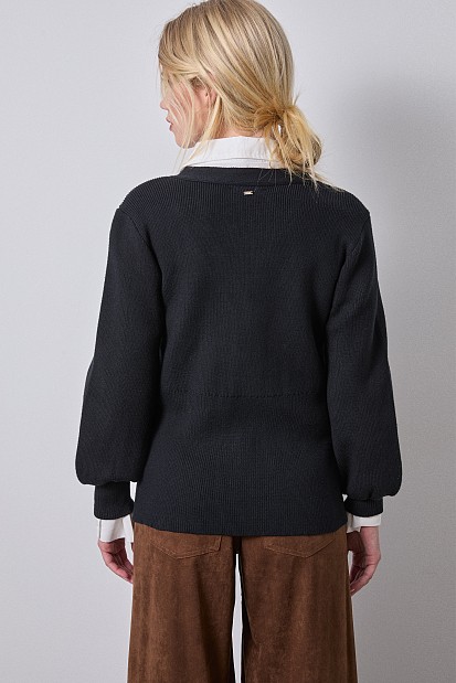 Rib cardigan with metallic buttons