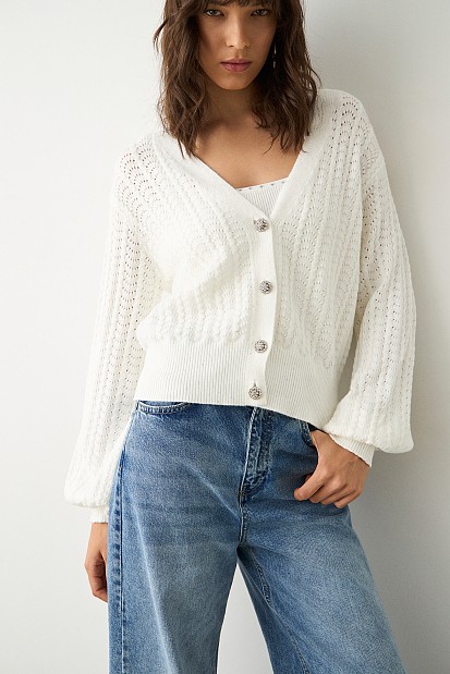 Knitted cardigan with rhinestones