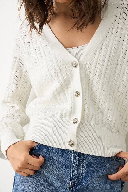 Knitted cardigan with rhinestones