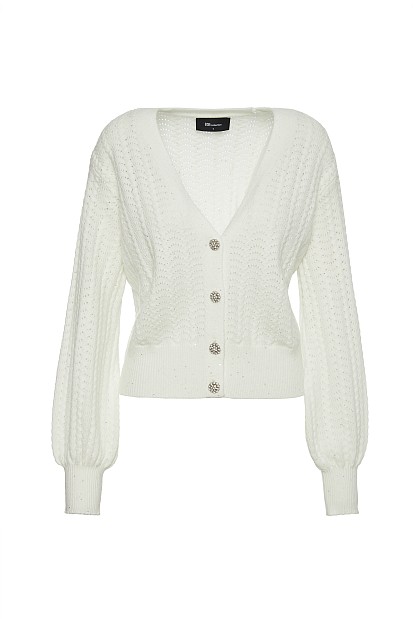 Knitted cardigan with rhinestones