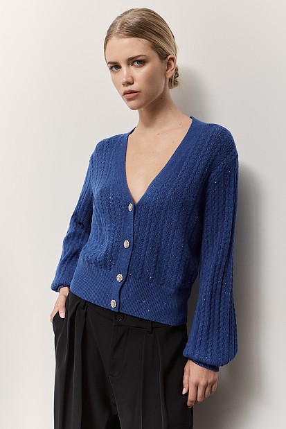 Knitted cardigan with rhinestones