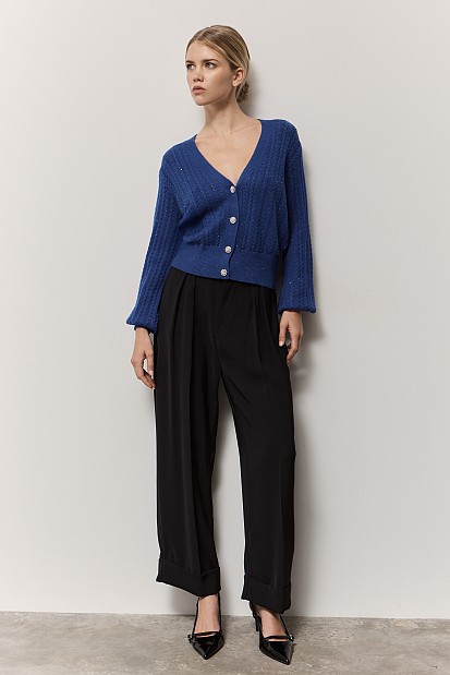 Knitted cardigan with rhinestones