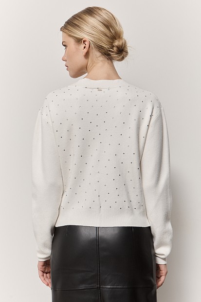 Knitted V-neck cardigan with rhinestones