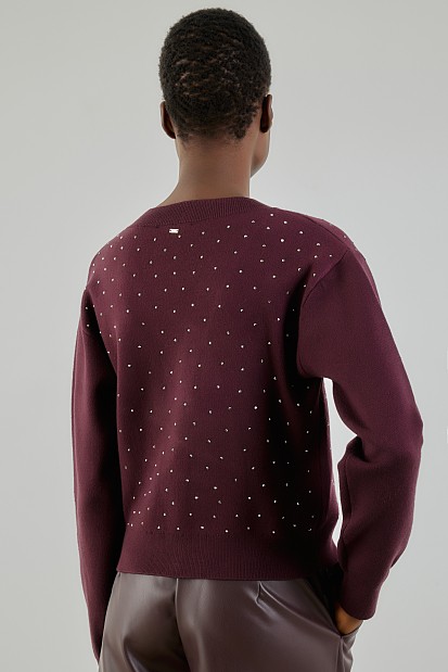 Πλεκτή V-neck ζακέτα με στρας