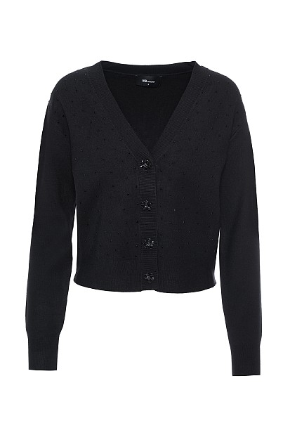 Knitted V-neck cardigan with rhinestones