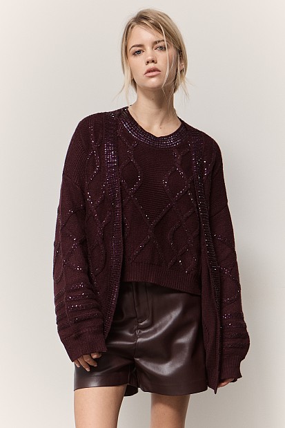 Chunky cardigan with rhinestones