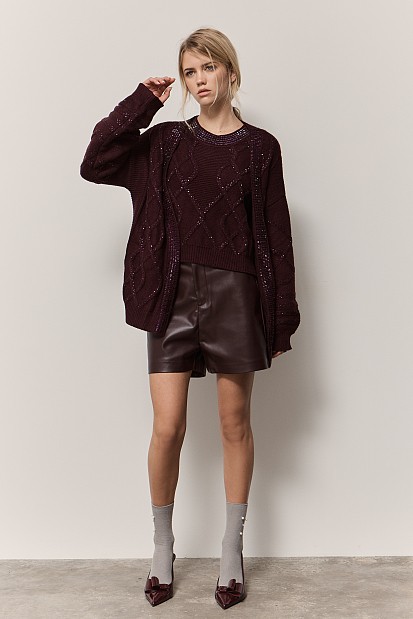 Chunky cardigan with rhinestones