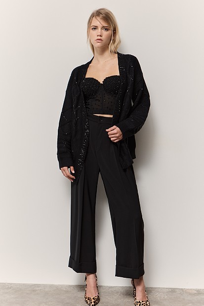 Chunky cardigan with rhinestones