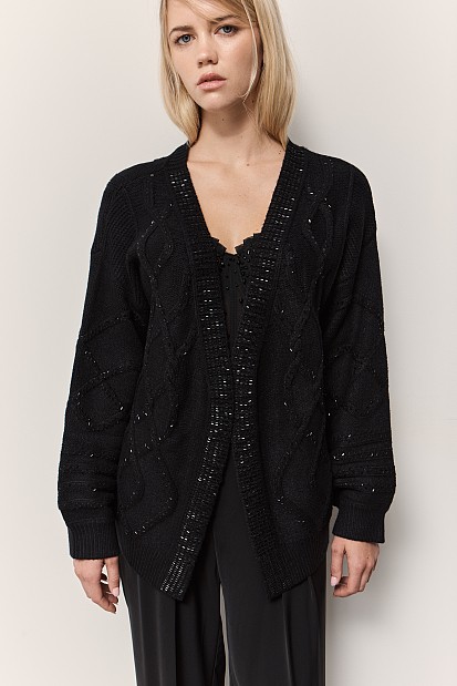 Chunky cardigan with rhinestones