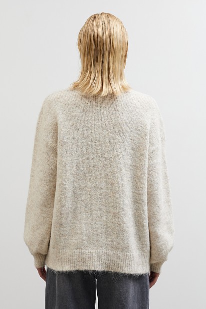 Knitted cardigan with beads and tulle