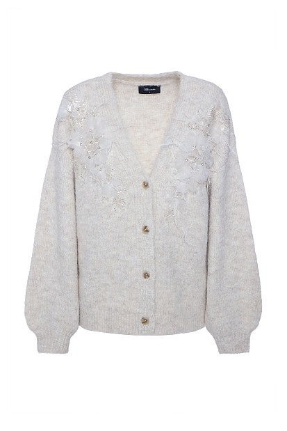 Knitted cardigan with beads and tulle