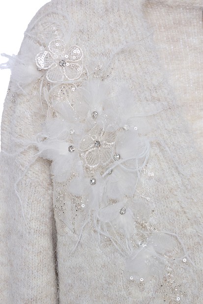 Knitted cardigan with beads and tulle