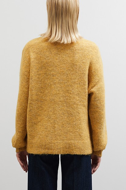 Knitted cardigan with beads and tulle