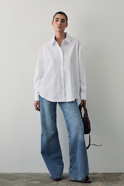 Cotton shirt with rhinestones