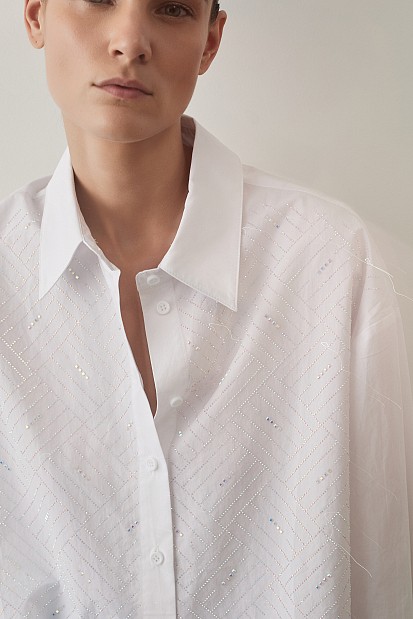 Cotton shirt with rhinestones