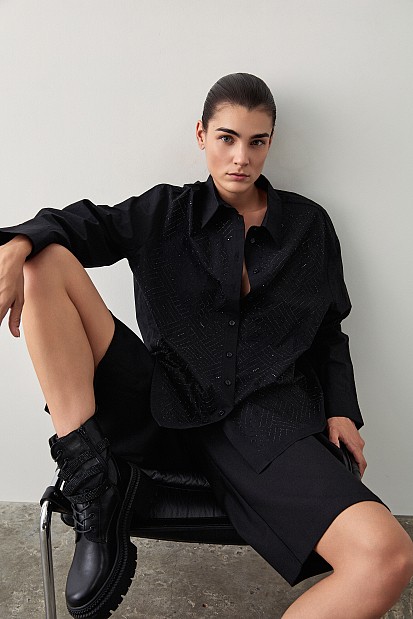 Cotton shirt with rhinestones