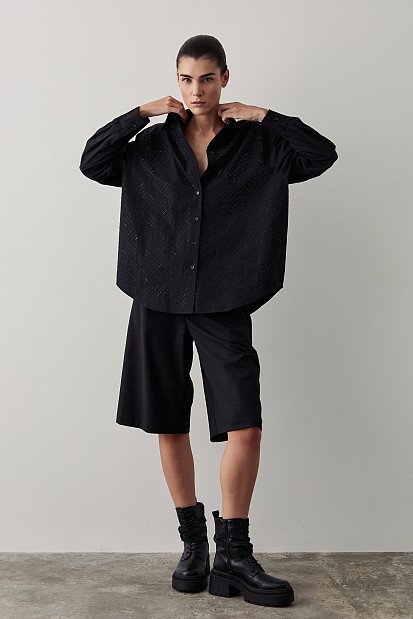 Cotton shirt with rhinestones