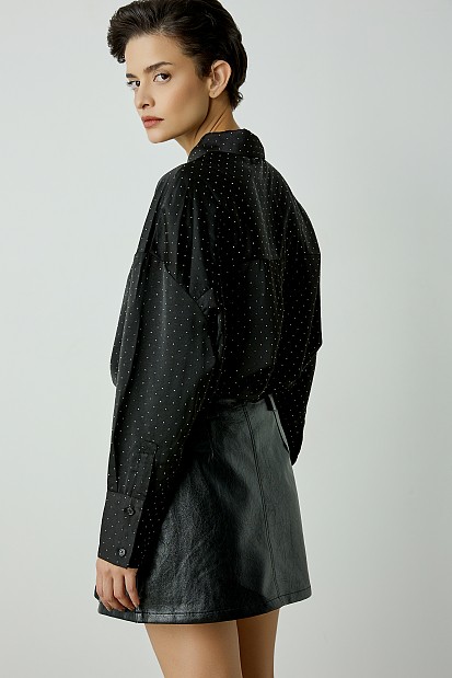 Satin shirt with rhinestones